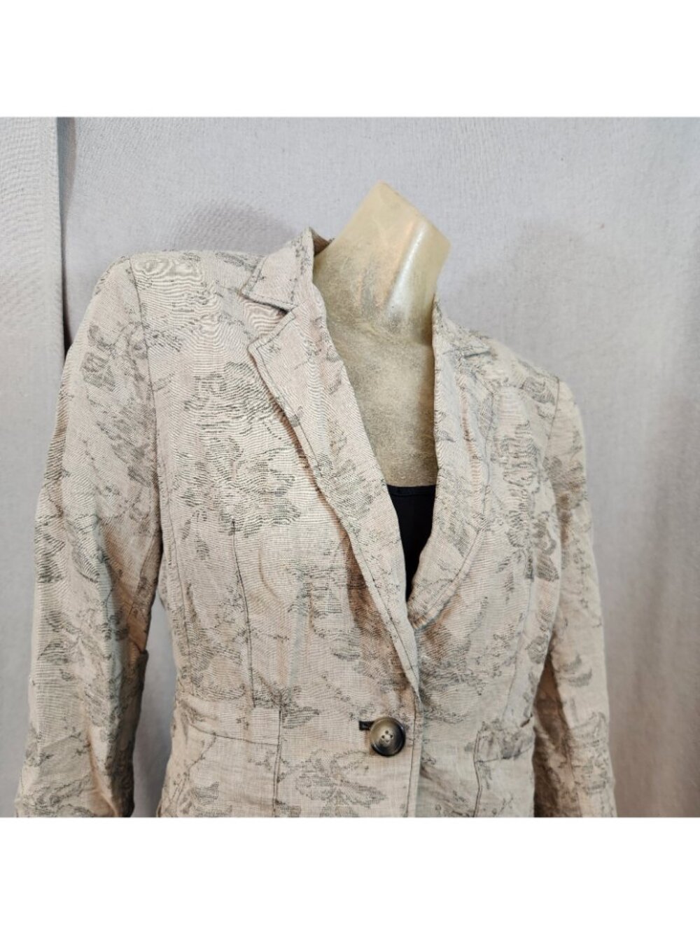 Coldwater Creek Beige Floral Button Long Sleeve Jacket Blazer Top Petite 14 14P - Picture 2 of 6